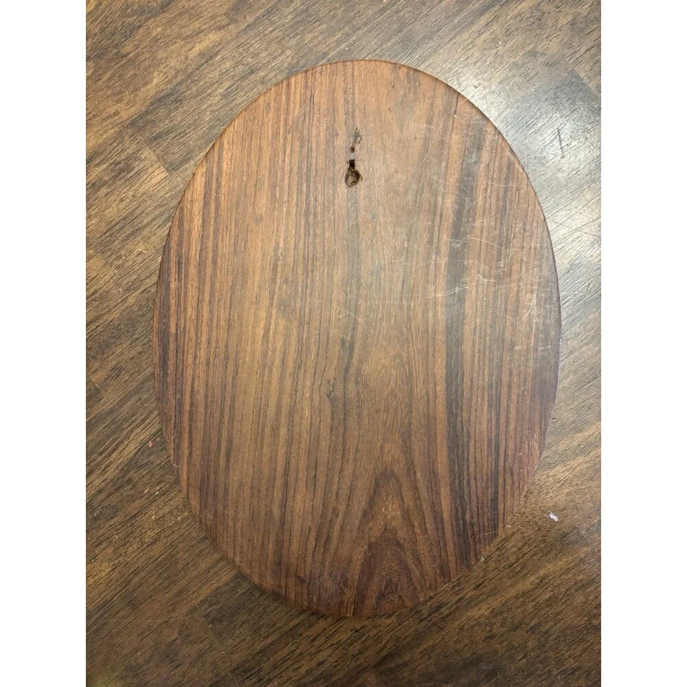 Vintage Thai Wood Wall Plaque Dancer Inlay Teak Oval Hanging Decor 12x9